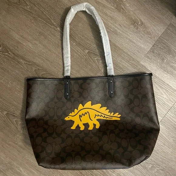 NWT Coach Signature Tote with Yellow Dinosaur Design Bag - Picture 5 of 9